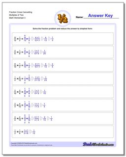 Fraction Worksheet Cross Cancelling Multiples of Two