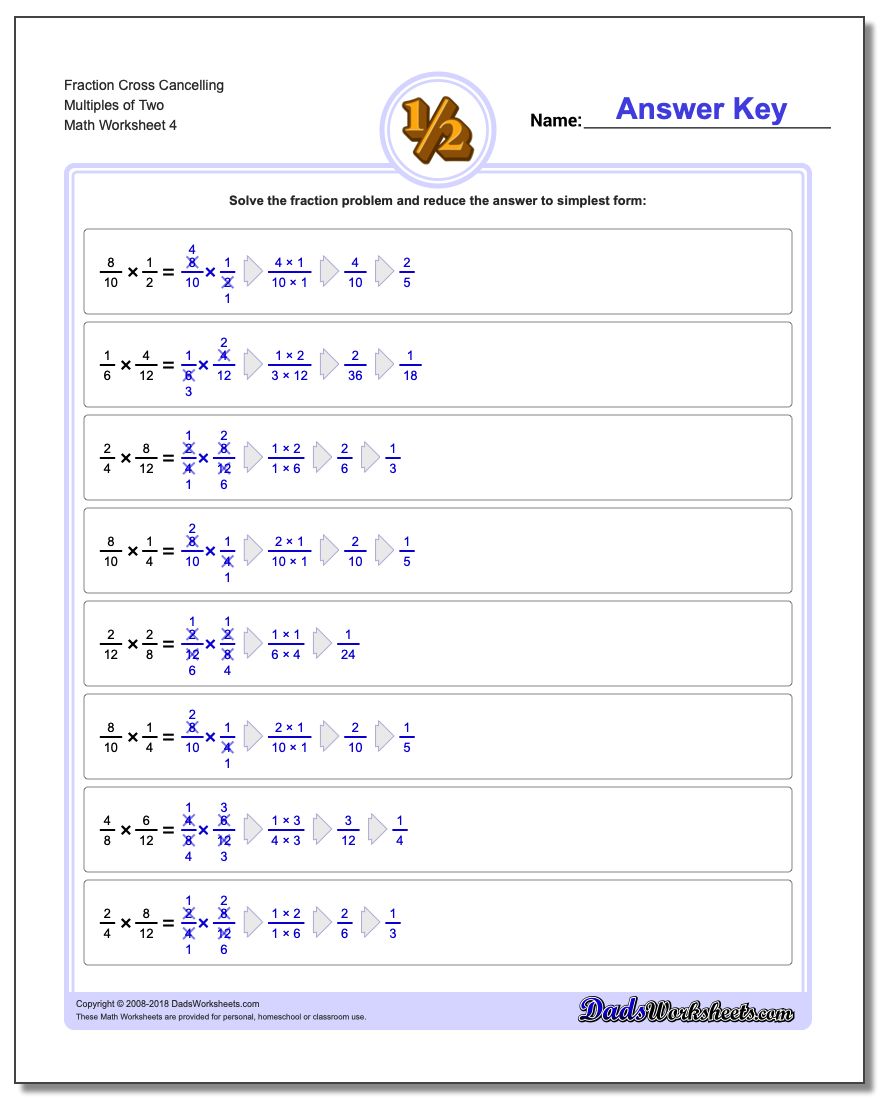 Fraction Worksheet Cross Cancelling Multiples of Two #Fraction #Worksheet #Multiplication #Worksheet