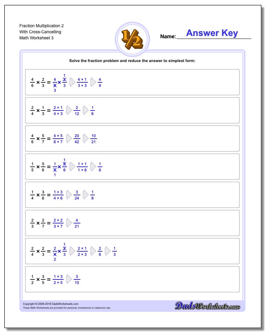 Fraction Worksheet Multiplication Worksheet 2 With Cross-Cancelling