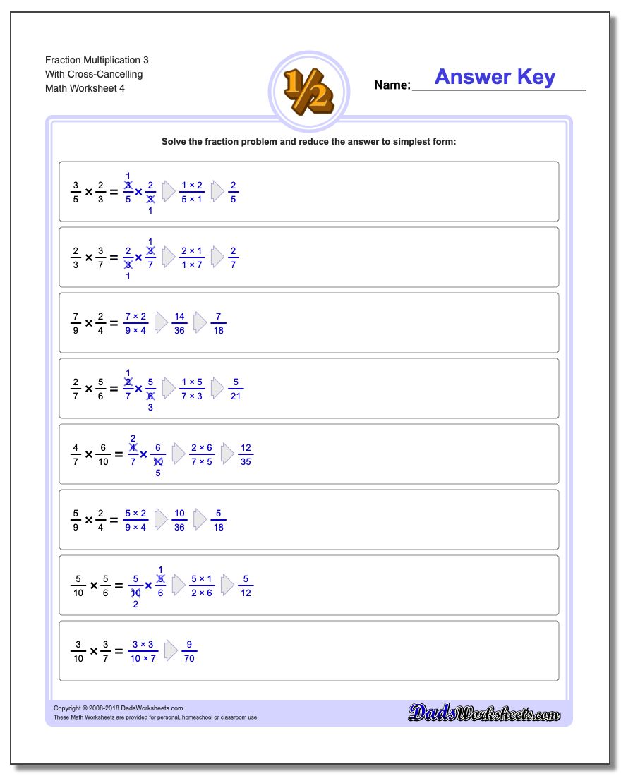Fraction Worksheet Multiplication Worksheet 3 With Cross-Cancelling