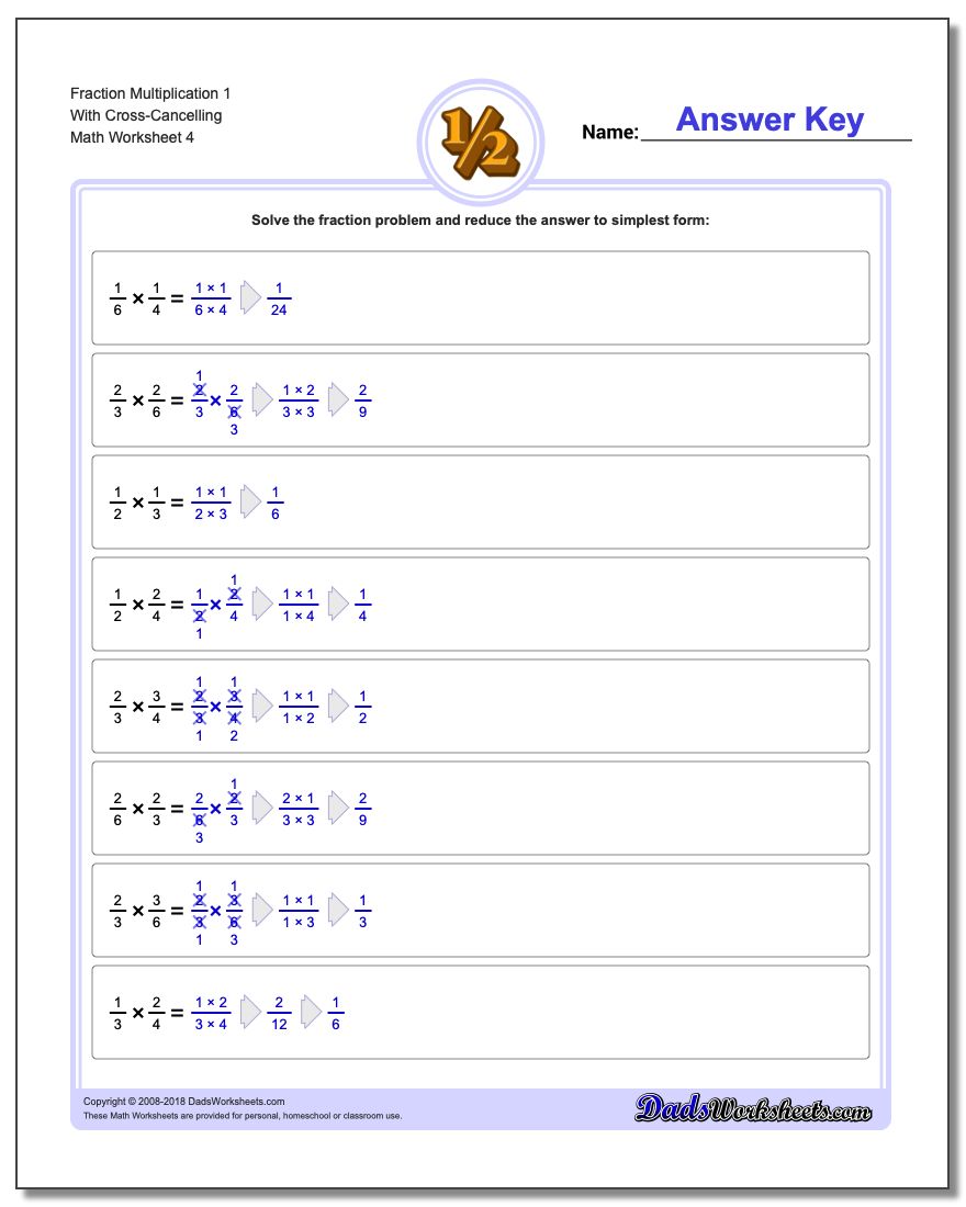 Fraction Worksheet Multiplication Worksheet 1 With Cross-Cancelling