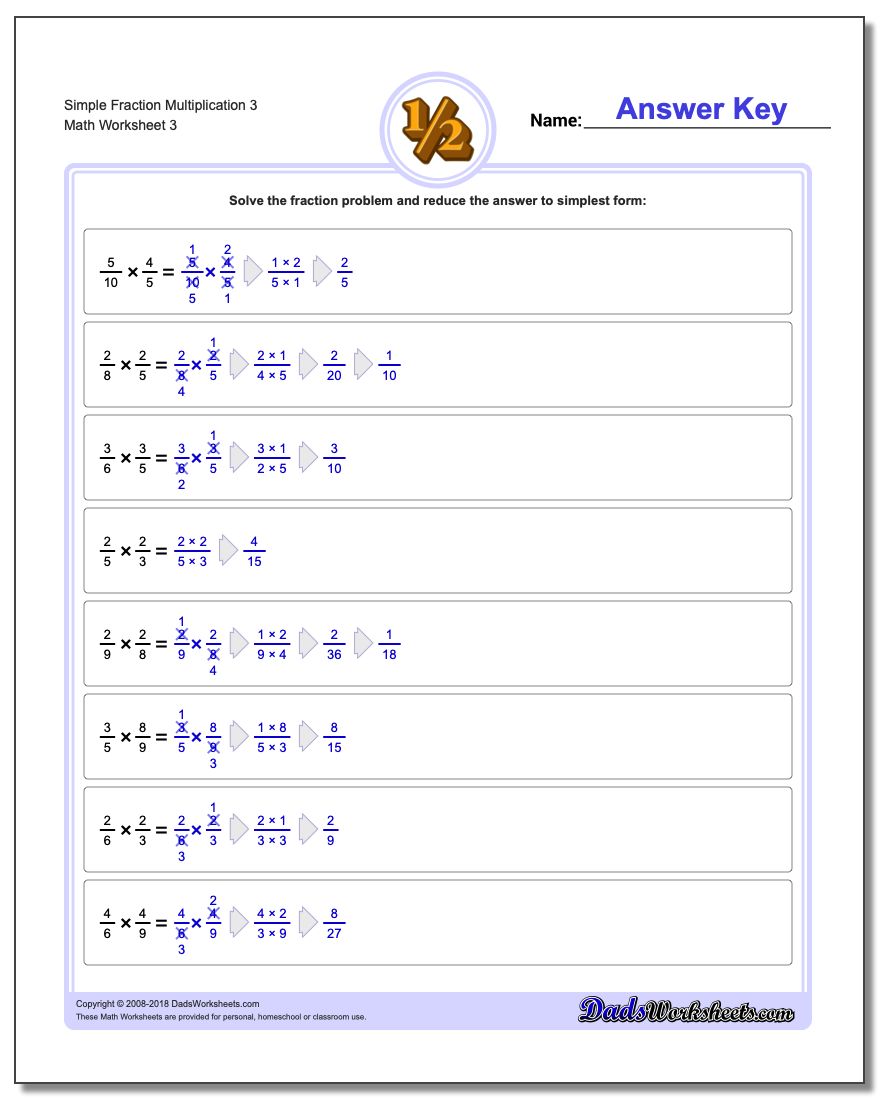 Simple Fraction Worksheet Multiplication Worksheet 3