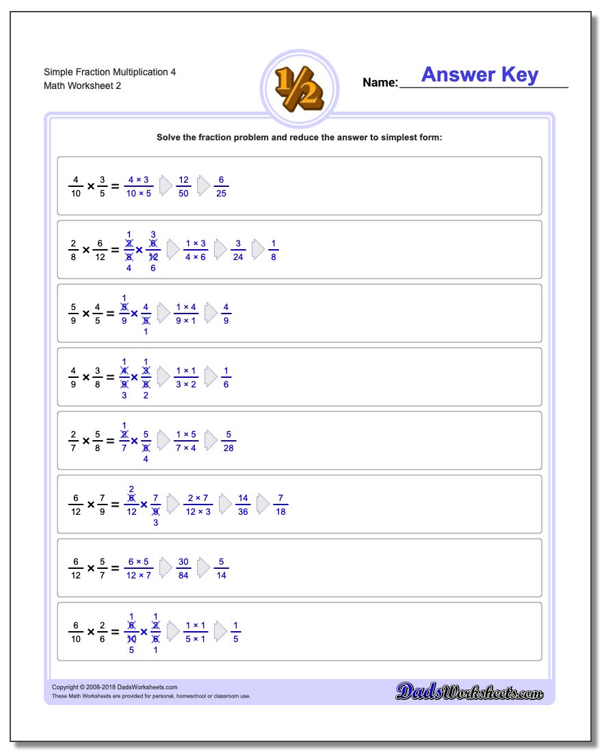 Simple Fraction Worksheet Multiplication Worksheet 4 www.dadsworksheets.com/worksheets/fraction-multiplication.html