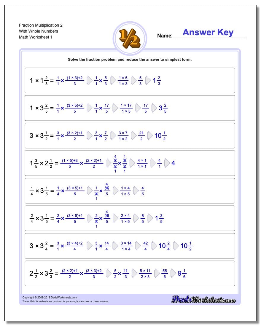 Fraction Worksheet Multiplication Worksheet 2 With Whole Numbers Multiplying Fractions