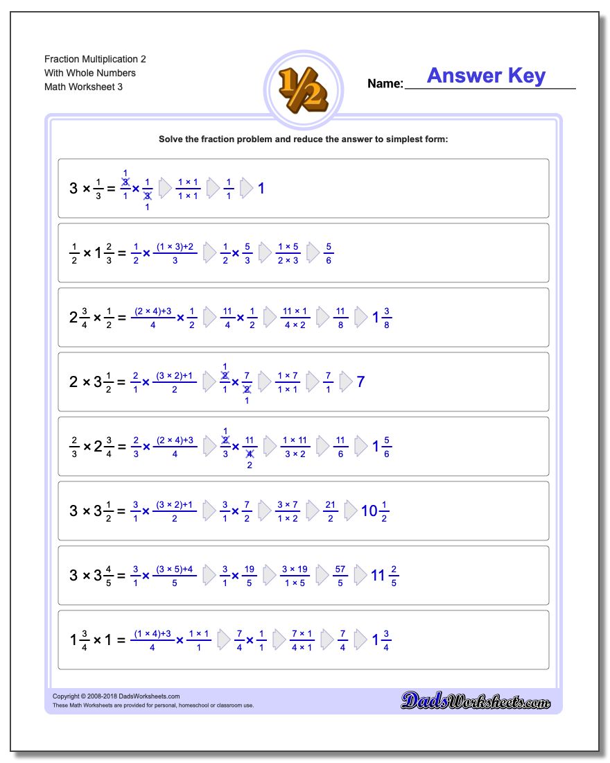 Fraction Worksheet Multiplication Worksheet 2 With Whole Numbers