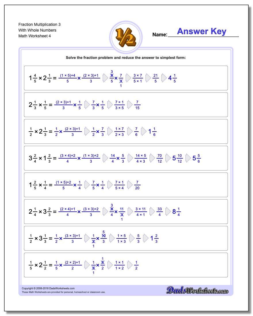 Fraction Worksheet Multiplication Worksheet 3 With Whole Numbers