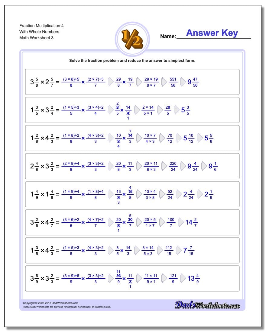 Multiplication Of Fraction By Whole Numbers Worksheet