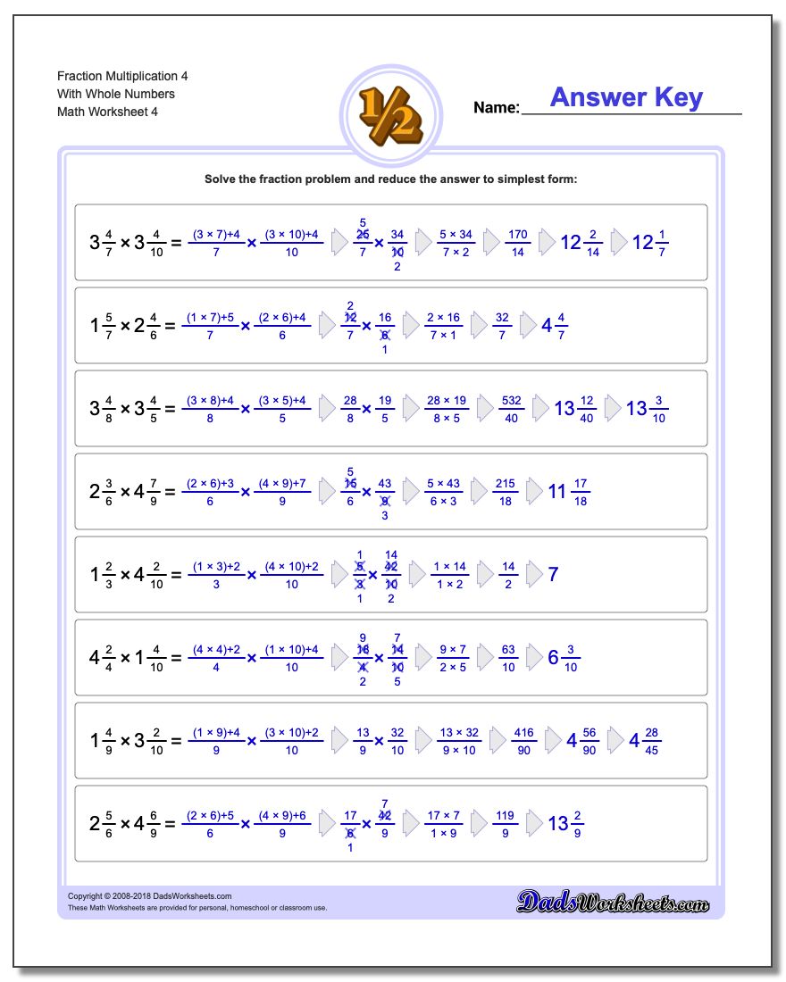 Fraction Worksheet Multiplication Worksheet 4 With Whole Numbers
