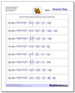 Fraction Worksheet Multiplication Worksheet 5 With Whole Numbers