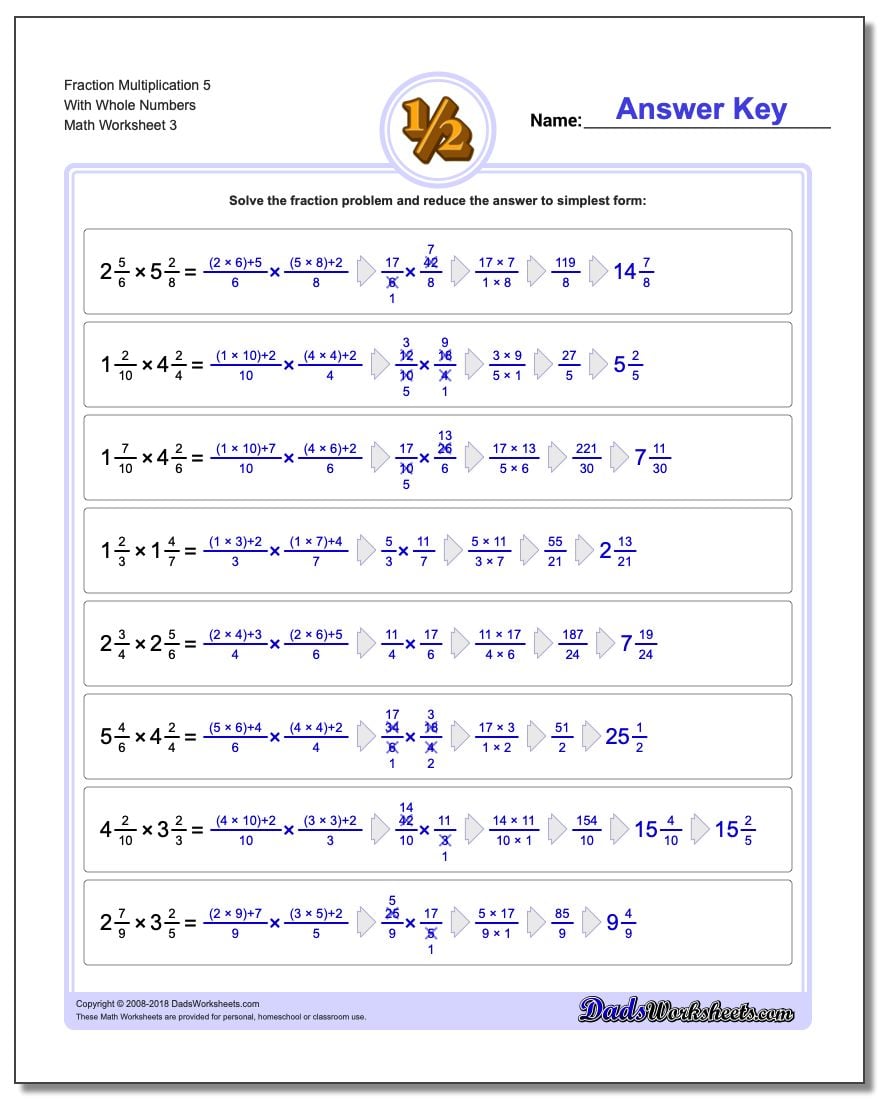 Fraction Worksheet Multiplication Worksheet 5 With Whole Numbers