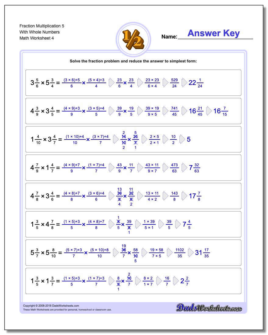 Fraction Worksheet Multiplication Worksheet 5 With Whole Numbers