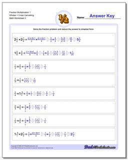 Fraction Worksheet Multiplication Worksheet 1 Wholes + Cross Cancelling