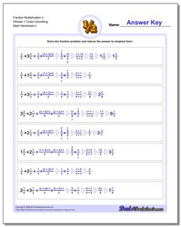 Fraction Worksheet Multiplication Worksheet 2 Wholes + Cross Cancelling