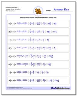 Fraction Worksheet Multiplication Worksheet 4 Wholes + Cross Cancelling