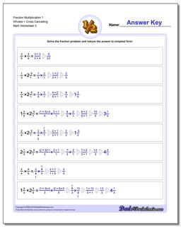 Fraction Worksheet Multiplication Worksheet 1 Wholes + Cross Cancelling