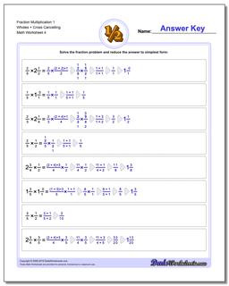 Fraction Worksheet Multiplication Worksheet 1 Wholes + Cross Cancelling