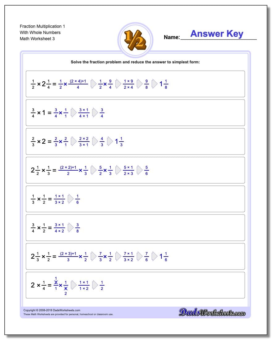 Fraction Worksheet Multiplication Worksheet 1 With Whole Numbers