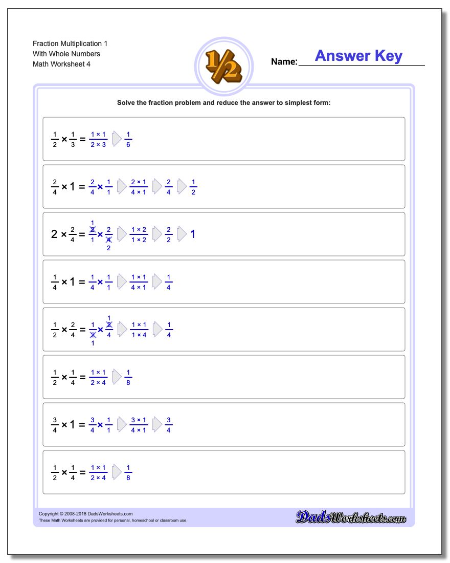 Fraction Worksheet Multiplication Worksheet 1 With Whole Numbers