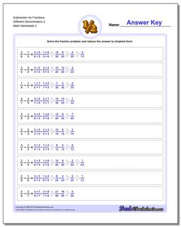 Subtraction Worksheet for Fraction Worksheets Different Denominators 2 