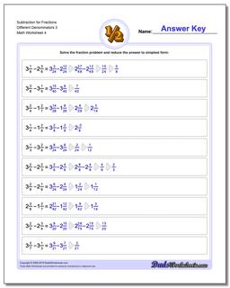 Subtraction Worksheet for Fraction Worksheets Different Denominators 3 