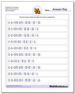 Subtracting Fraction Worksheets Subtraction Worksheet for Different Denominators 5