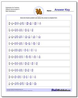 Subtraction Worksheet for Fraction Worksheets Different Denominators 5