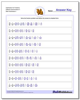 Subtraction Worksheet for Fraction Worksheets Different Denominators 5