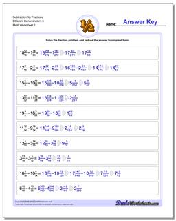 Subtracting Fraction Worksheets Subtraction Worksheet for Different Denominators 6