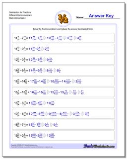 Subtraction Worksheet for Fraction Worksheets Different Denominators 6 /worksheets/fraction-subtraction.html