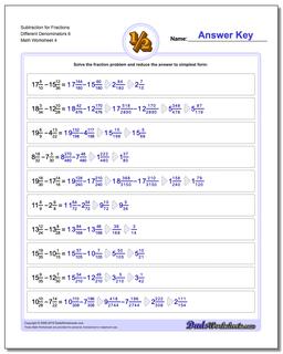 Subtraction Worksheet for Fraction Worksheets Different Denominators 6