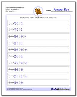 Subtracting Fraction Worksheets Subtraction Worksheet for Improper Different Denominators 2 