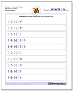 Subtraction Worksheet for Improper Fraction Worksheets Different Denominators 2 