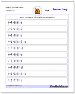 Subtraction Worksheet for Improper Fraction Worksheets Different Denominators 2 