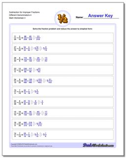 Subtraction Worksheet for Improper Fraction Worksheets Different Denominators 4