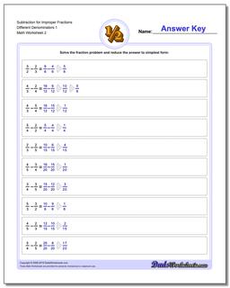 Subtraction Worksheet for Improper Fraction Worksheets Different Denominators 1 /worksheets/fraction-subtraction.html