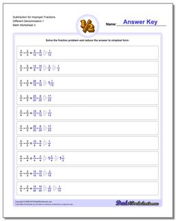 Subtraction Worksheet for Improper Fraction Worksheets Different Denominators 1