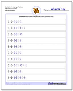 Subtraction Worksheet for Improper Fraction Worksheets Different Denominators 1