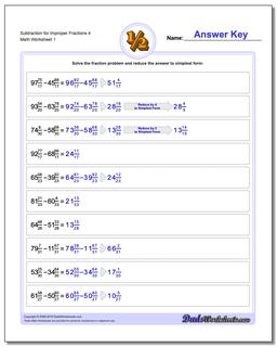 Subtracting Fraction Worksheets Subtraction Worksheet for Improper 4