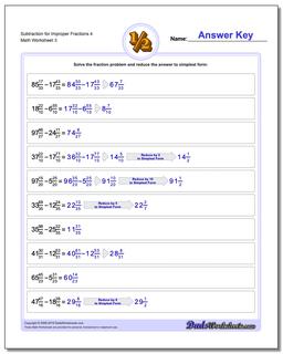 Subtraction Worksheet for Improper Fraction Worksheets 4