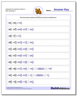 Subtraction Worksheet for Improper Fraction Worksheets 4