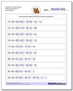 Subtracting Fraction Worksheets Subtraction Worksheet for Mixed Different Denominators 2