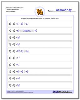 Subtracting Fraction Worksheets Subtraction Worksheet for Mixed Common Denominators 2