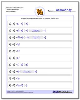 Subtraction Worksheet for Mixed Fraction Worksheets Common Denominators 2 /worksheets/fraction-subtraction.html