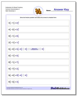 Subtraction Worksheet for Mixed Fraction Worksheets Common Denominators 2