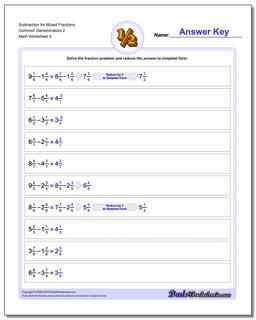 Subtraction Worksheet for Mixed Fraction Worksheets Common Denominators 2