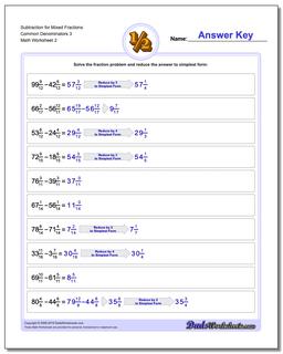 Subtraction Worksheet for Mixed Fraction Worksheets Common Denominators 3 /worksheets/fraction-subtraction.html