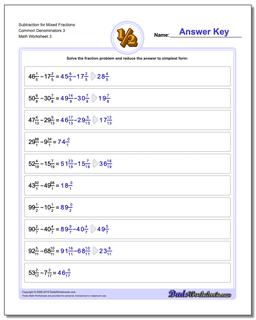 Subtraction Worksheet for Mixed Fraction Worksheets Common Denominators 3