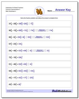 Subtraction Worksheet for Mixed Fraction Worksheets Common Denominators 3