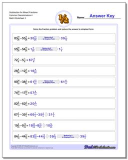 Subtraction Worksheet for Mixed Fraction Worksheets Common Denominators 4