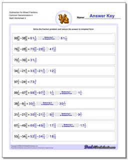 Subtraction Worksheet for Mixed Fraction Worksheets Common Denominators 4